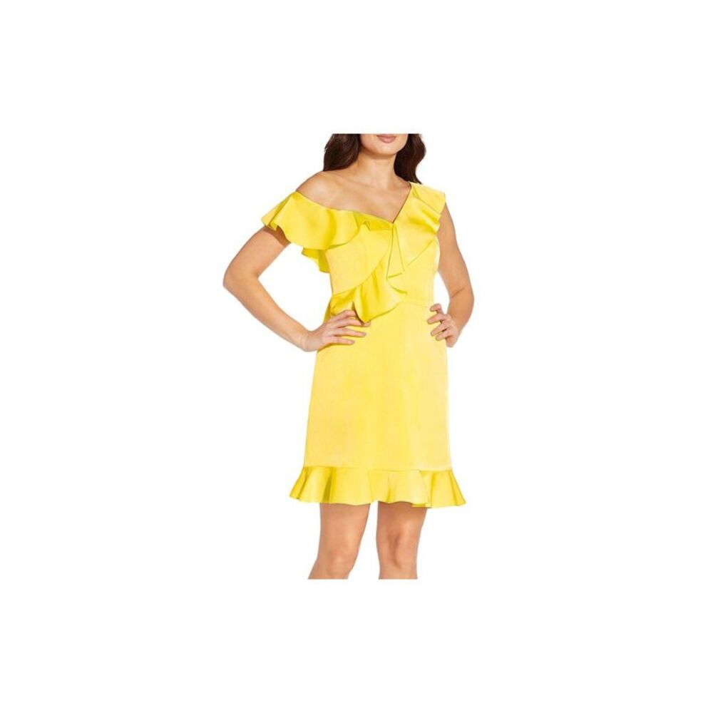 AIDAN AIDAN MATTOX Womens Yellow Lined Flutter Sleeve A-Line Dress 0